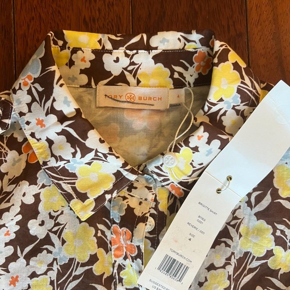 NWT Tory Burch Brigitte Floral Print Shirt Size 4 - Picture 2 of 4